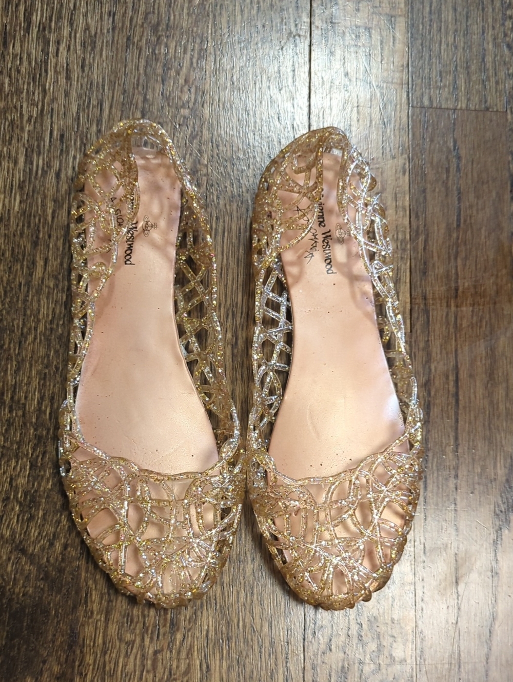 Vivienne Westwood Anglomania Y2K Vibes Melissa Gold Glitter Jelly Flats Size 40